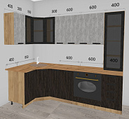 Кухня угловая Пасадена 1,25*2,45 ЛДСП Крафт (Ателье светлое/Угольный камень/Столешница Дуб вотан) 