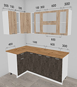 Кухня угловая Бетоны 1,00*1,90 МДФ Белый (Бетон сонома/Бетон темный/Столешница Дуб вотан)