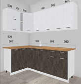 Кухня угловая Бетоны 1,20*2,10 МДФ Белый (Бетон снежный/Бетон темный/Столешница Дуб корсика светлый)