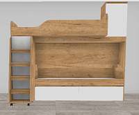 Кровать двухъярусная с кроватью-софой с ящиками Гретта (Дуб крафт золотой/Белый)