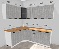 Кухня угловая Пасадена 1,65*2,10 ЛДСП Белый (Ателье светлое/Столешница Дуб вотан) 